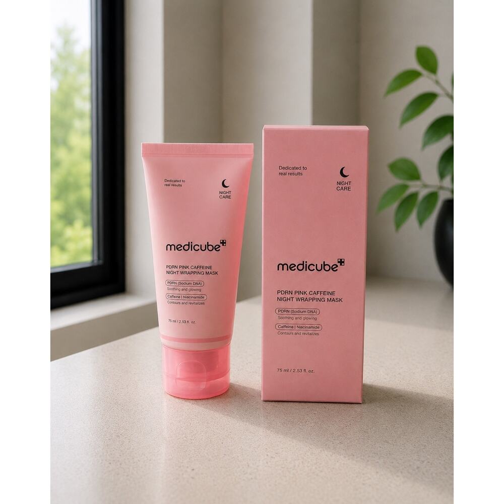 $28 New Medicube PDRN Pink Caffeine Night Wrapping Mask 2.53 oz Made in Korea